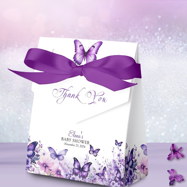Butterfly Baby Shower Elegant Purple Floral Favour Box (Creator Uploaded)