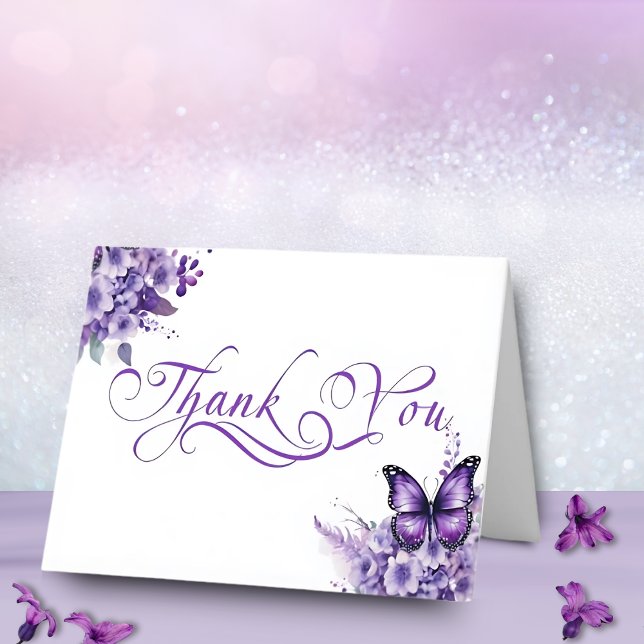 Butterfly Baby Shower Elegant Purple Floral Thank You Card (Creator Uploaded)