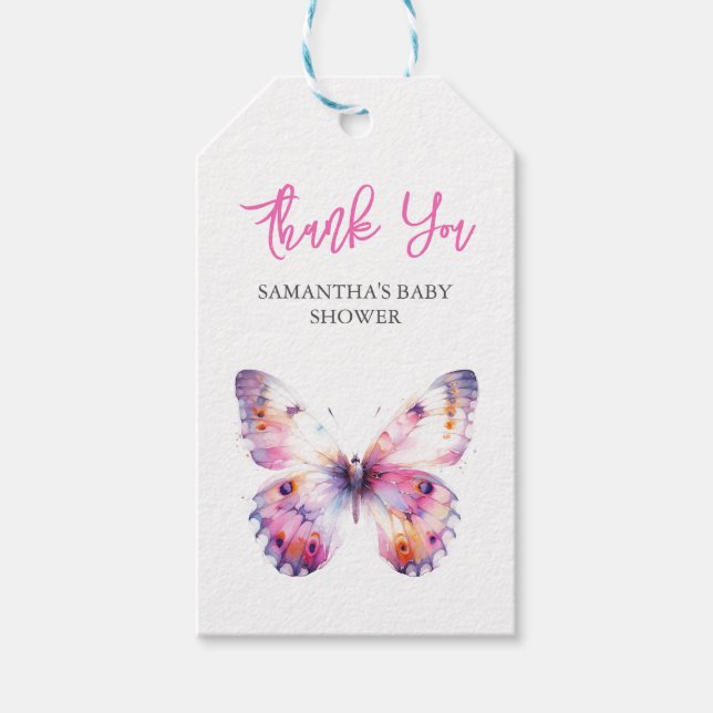 Butterfly Baby Shower Favour Tags Template (Front)