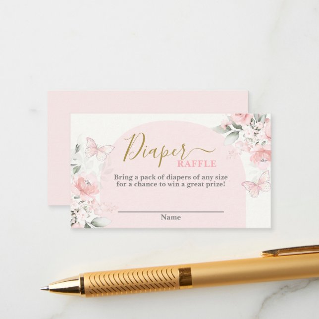 Butterfly baby shower girl Diaper Raffle Card (Front/Back In Situ)