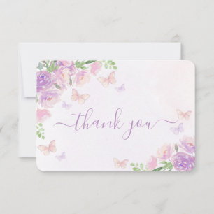 Butterfly Baby Shower Girl Flat Thank You Card