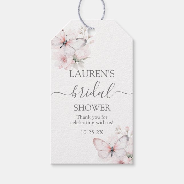Butterfly Baby Shower Girl Gift Tag (Front)