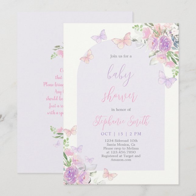 Butterfly Baby Shower Invitation (Front/Back)