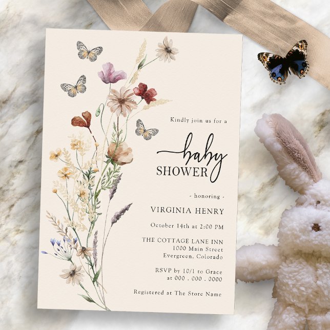 Butterfly Baby Shower Invitation (Boho Wildflower Butterfly Baby Shower Invitation by Painted Paperie
)