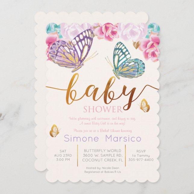 Butterfly Baby Shower Invitation (Front/Back)