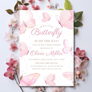 Butterfly Baby Shower Invitation, Pink Baby Girl Invitation