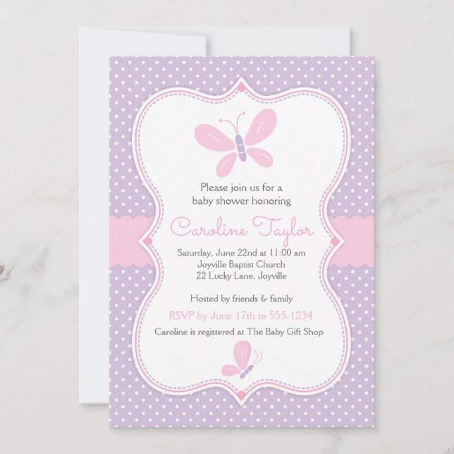 Butterfly Baby Shower Invitation purple pink (Front)