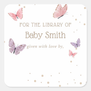 Butterfly Baby Shower Library Square Square Square Square Sticker