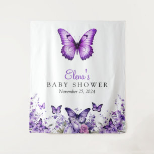 Butterfly Baby Shower Purple Floral Backdrop Tapestry