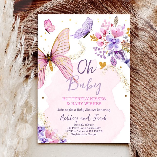 Butterfly Baby Shower Purple Floral Pink Girl Invi Invitation (Creator Uploaded)