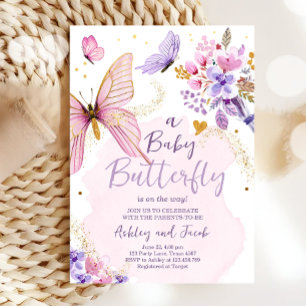 Butterfly Baby Shower Purple Floral Pink Girl Invitation