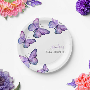 Butterfly Baby Shower Script Custom Minimal Purple Paper Plate