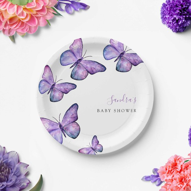 Butterfly Baby Shower Script Custom Minimal Purple Paper Plate (Creator Uploaded)