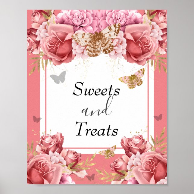 Butterfly Baby Shower Sweets and Treats Party Sign (Front)