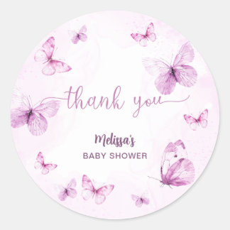Butterfly Baby Shower Thank You Classic Round Sticker