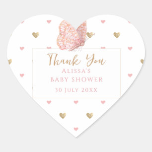 Butterfly Baby Shower Thank You Heart Sticker