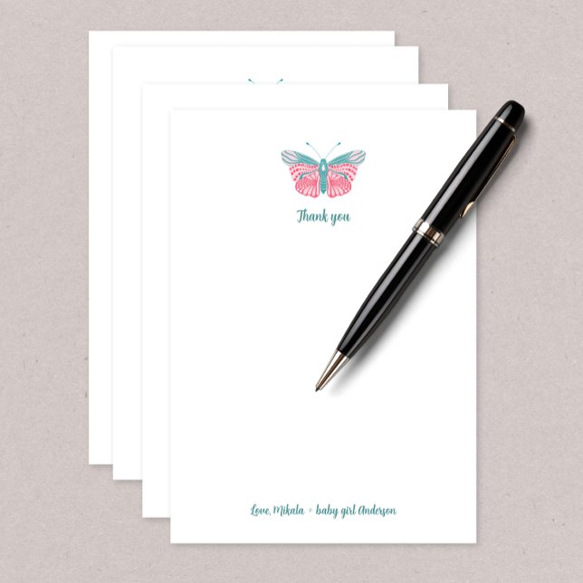 Butterfly Baby Shower thank you note card (Creator Uploaded)