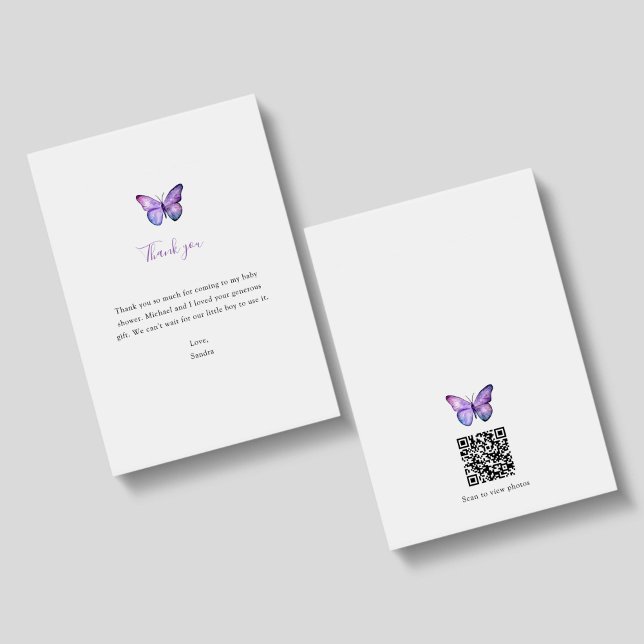 Butterfly Baby Shower Thank you QR Code Card (Creator Uploaded)
