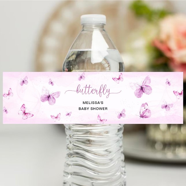 Butterfly Baby Shower Water Bottle Label (Creator Uploaded)