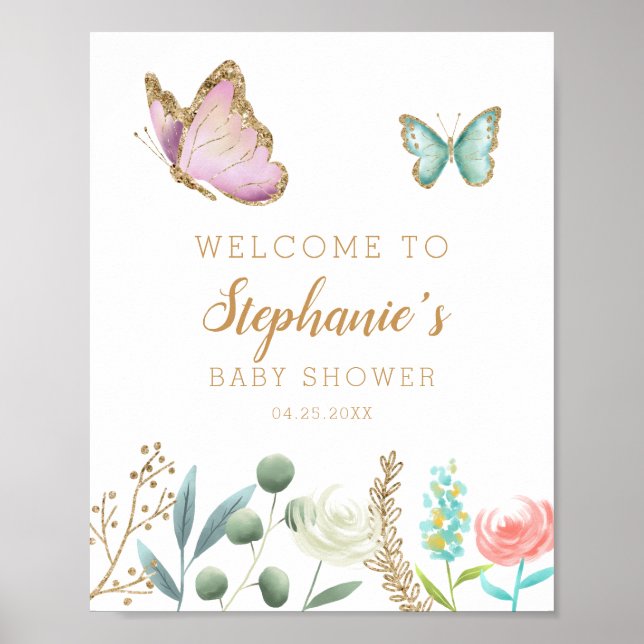 Butterfly Baby Shower Welcome Sign (Front)