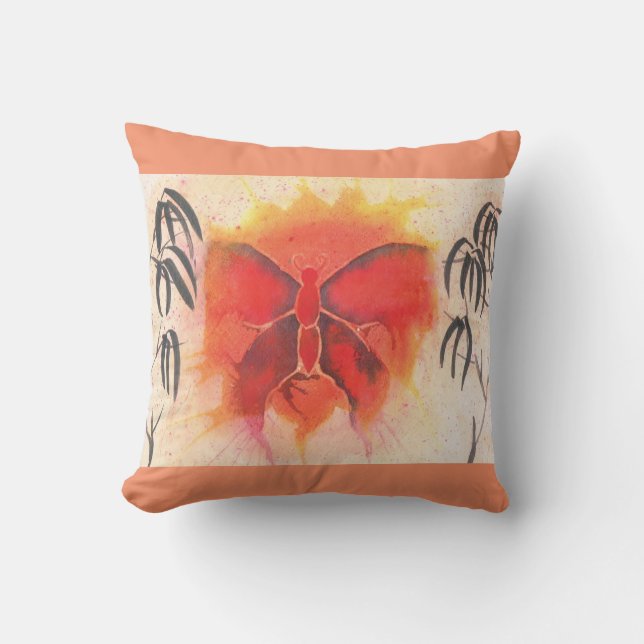 Butterfly & Bamboo Throw Pillow (Front)