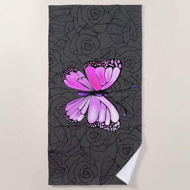 Butterfly Beach Towel with Roses - Choose Colour (Front)
