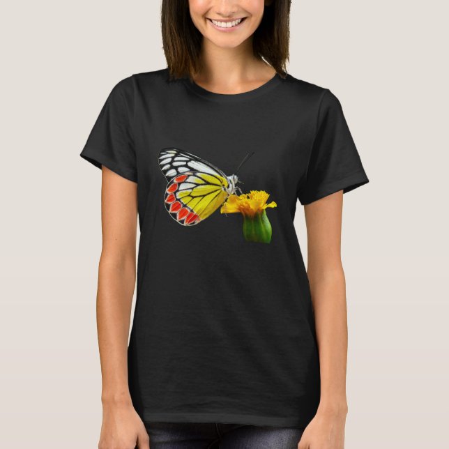 Butterfly  Beautiful Butterfly And Marigold Flower T-Shirt (Front)