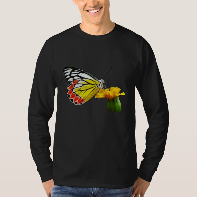 Butterfly  Beautiful Butterfly And Marigold Flower T-Shirt (Front)