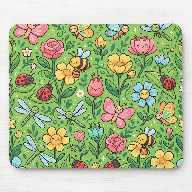 Butterfly Bee Ladybug Pattern Mousepad (Front)