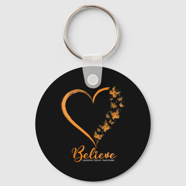 Butterfly Believe Leukaemia Awareness Orange Ribbo Key Ring (Front)