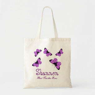 Butterfly Best Teacher Ever Custom Name Gift Tote Bag