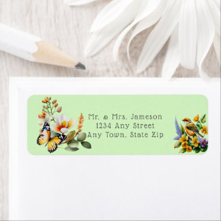 Butterfly, Bird and Spring Flowers