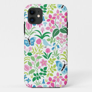 Butterfly, Bird, Flower Bright Pattern iPhone 11 Case