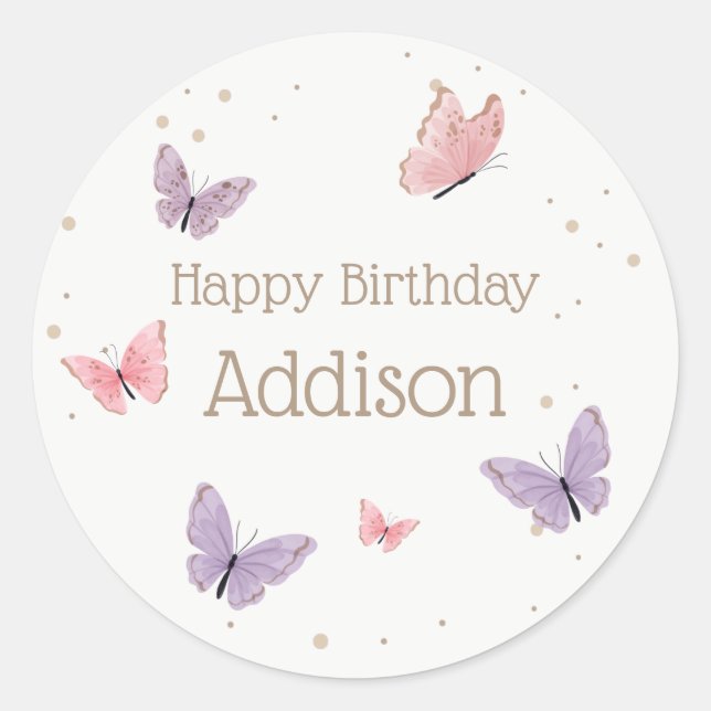 Butterfly Birthday Classic Round Sticker (Front)