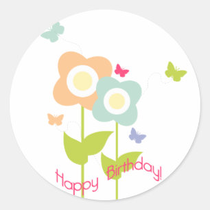 Butterfly Birthday Cupcake Topper/Sticker Classic Round Sticker