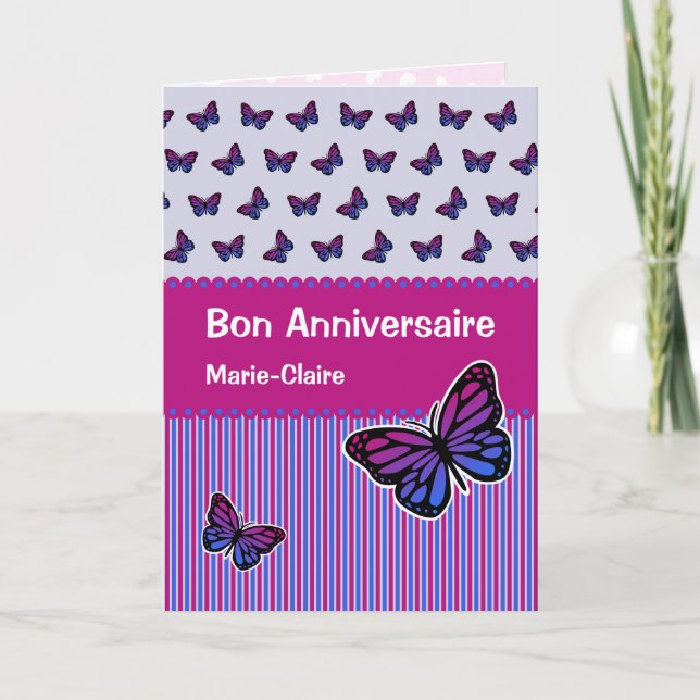 Butterfly birthday custom name french card (Front)