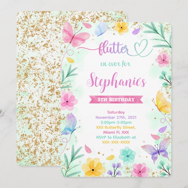 Butterfly Birthday Invitation (Front/Back)