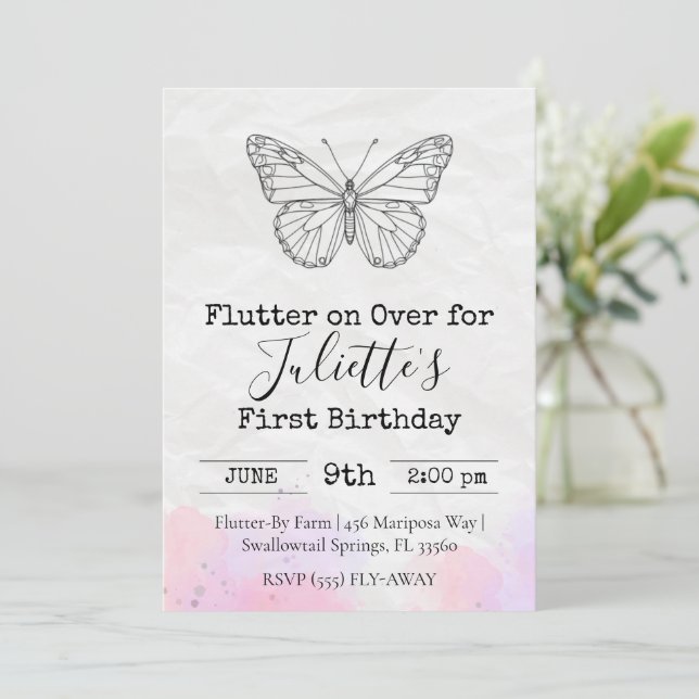 Butterfly Birthday Invitation (Standing Front)