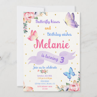 Butterfly Birthday Invitation Floral Party invite
