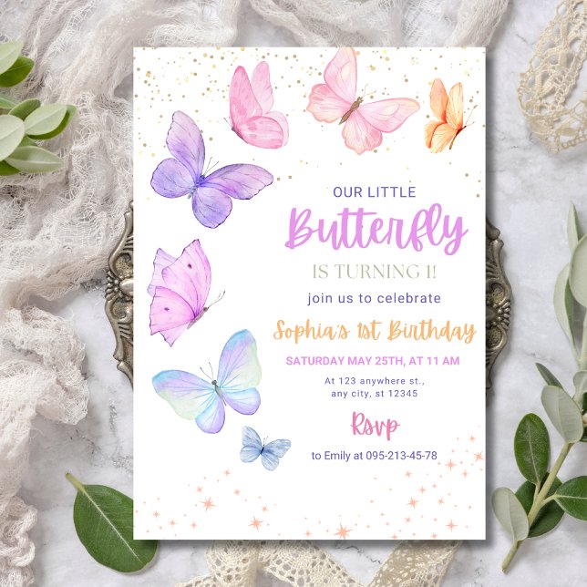 Butterfly Birthday Invitation,Little Butterfly 1st Invitation (Creator Uploaded)