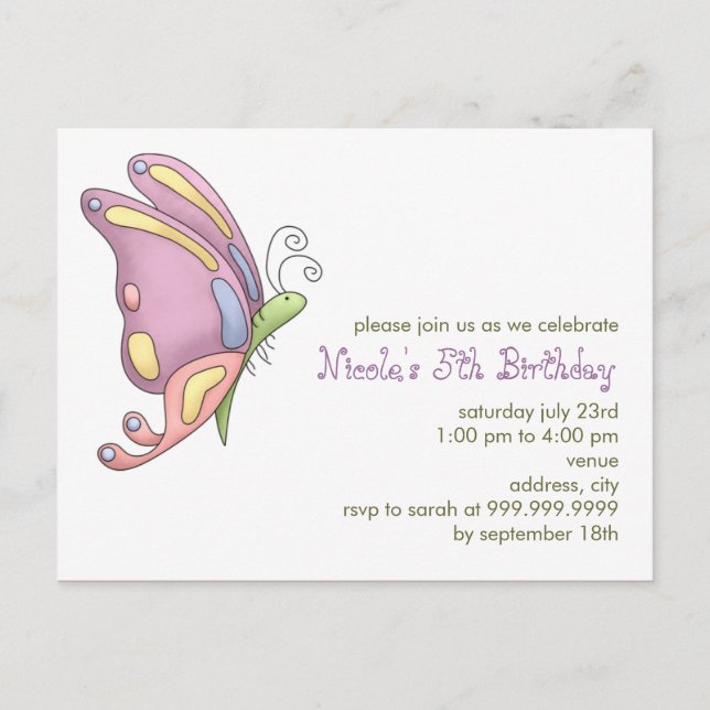 Butterfly • Birthday Invitation Postcard (Front)