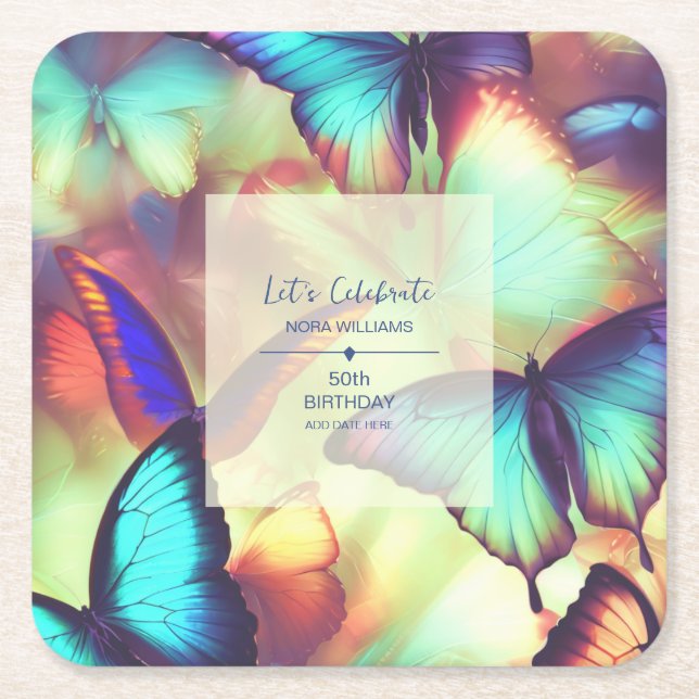 Butterfly Birthday Paper Coaster (Front)