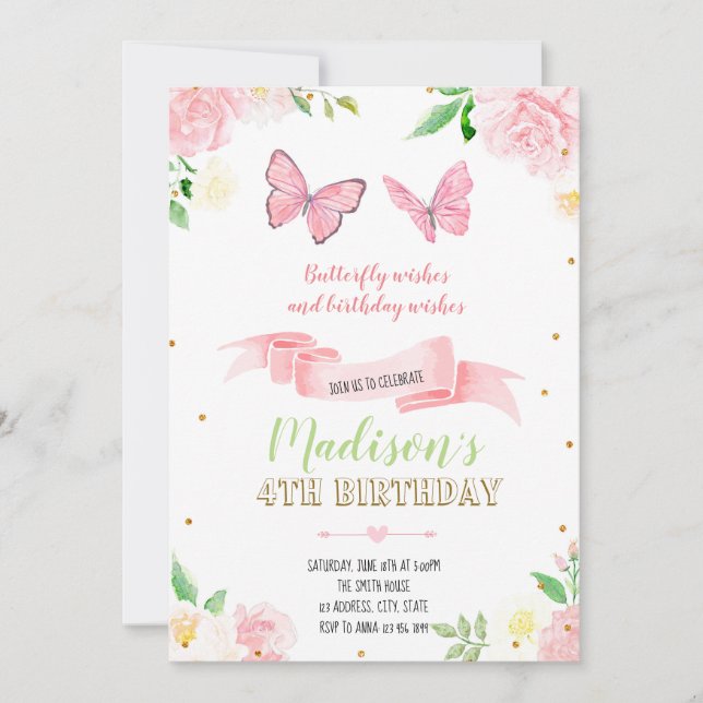 Butterfly birthday party invitation (Front)