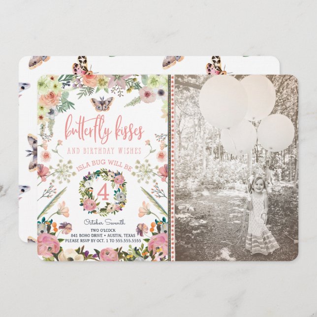 Butterfly Birthday Party Invitations for a Girl (Front/Back)