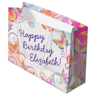 Butterfly Birthday Party Kids Colorful  Large Gift Bag