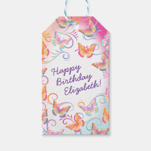Butterfly Birthday Party Kids Colourful  Gift Tags