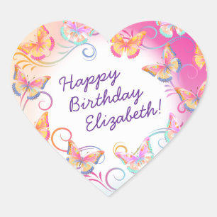 Butterfly Birthday Party Kids Colourful  Heart Sticker