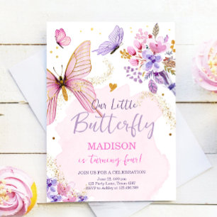 Butterfly Birthday Party Purple Floral Pink Girl I Invitation