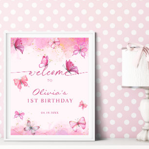 Butterfly Birthday Pink & Gold Dust Welcome Poster