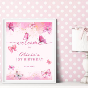 Butterfly Birthday Pink & Gold Dust Welcome Poster